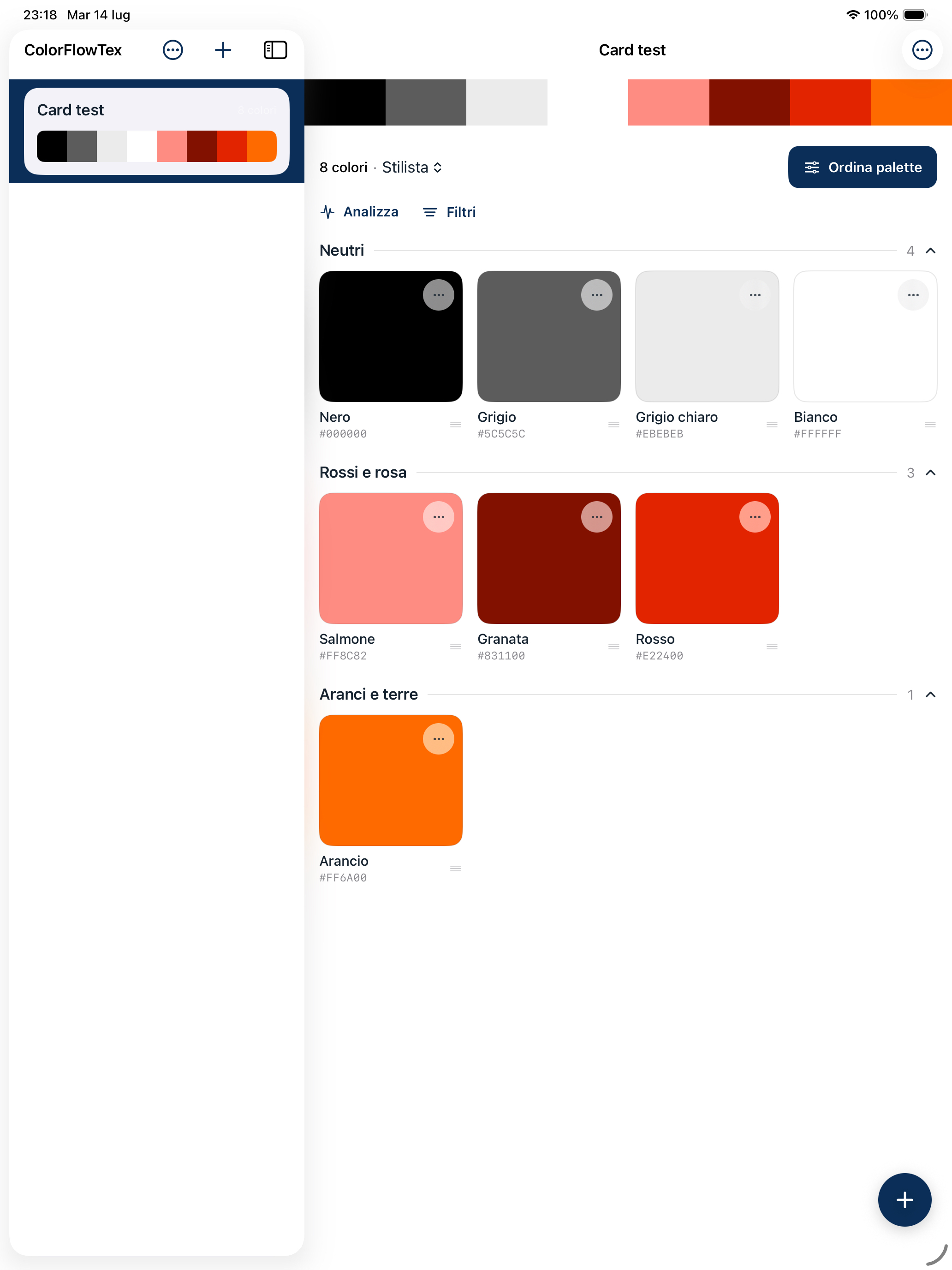 Editor palette ColorFlowTex su iPad