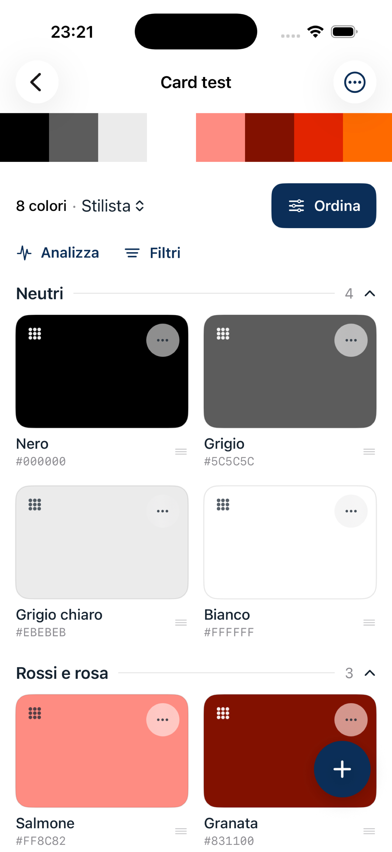 Ordinamento Stilista in ColorFlowTex su iPhone